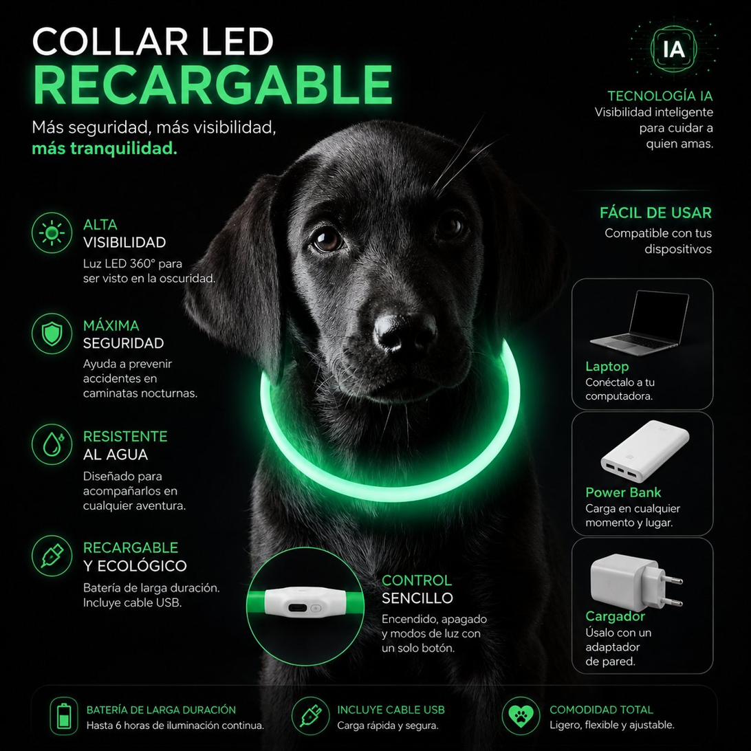 Perro invisible en la oscuridad durante paseo nocturno sin collar led